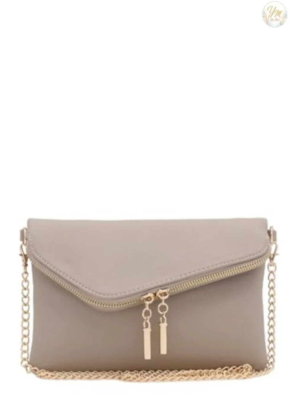 Envelope Wristlet Clutch Crossbody Bag with Chain Strap Faux Leather Gold